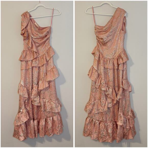Ulla Johnson Ondine Pink Gold Tourmaline Metallic Rare Long Ruffle Gown 2 - NWT - Picture 3 of 7